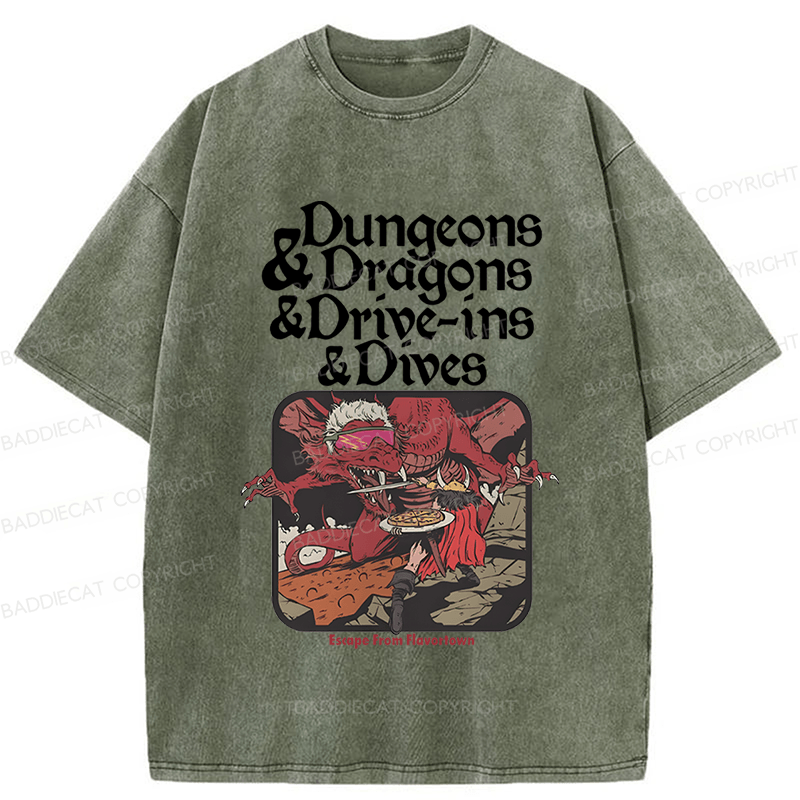 Baddiecat Dungeon Dragon Dive Ins And Dives Washed T-shirt