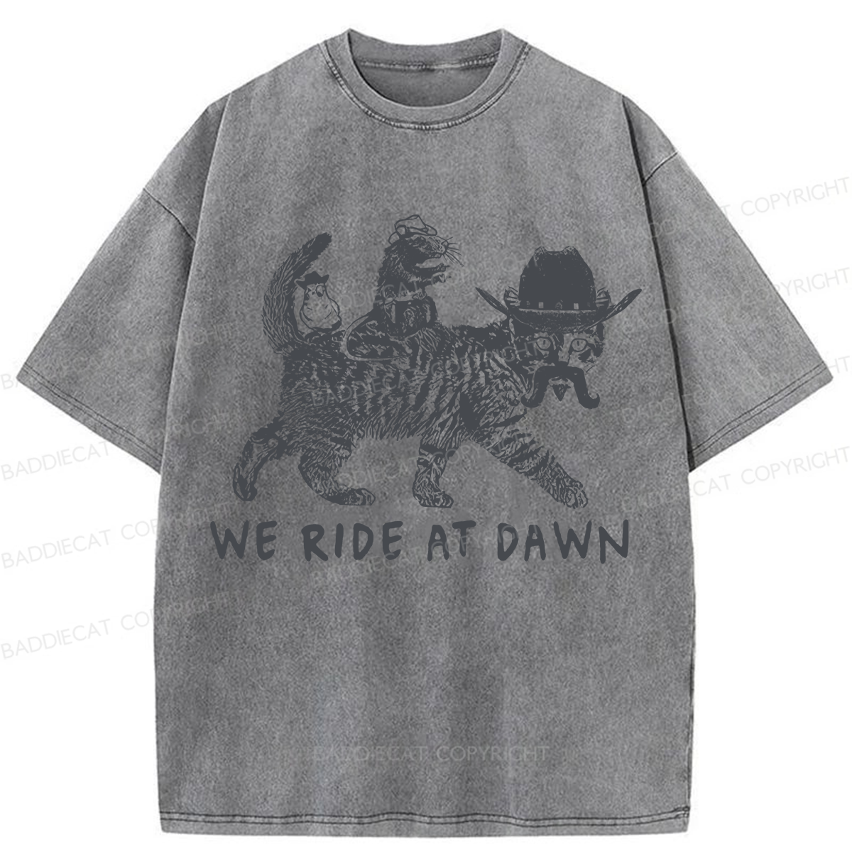 Baddiecat Funny We Ride At Dawn Washed T-shirt