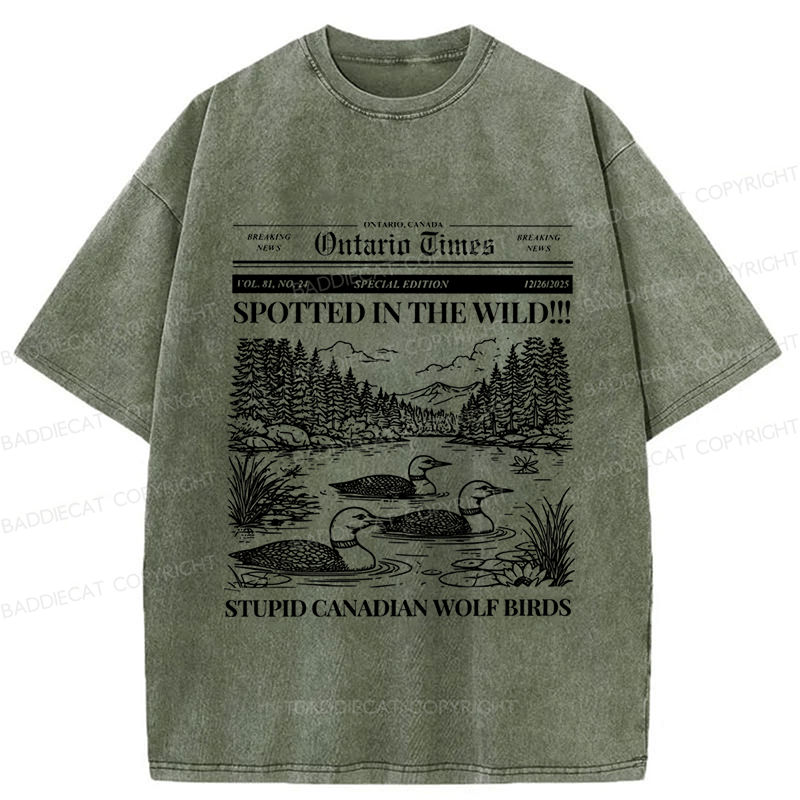 Baddiecat Canadian Wolf Bird Washed T-shirt