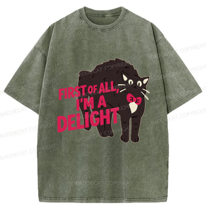 Baddiecat First Of All I Am A Delight Cat Washed T-shirt