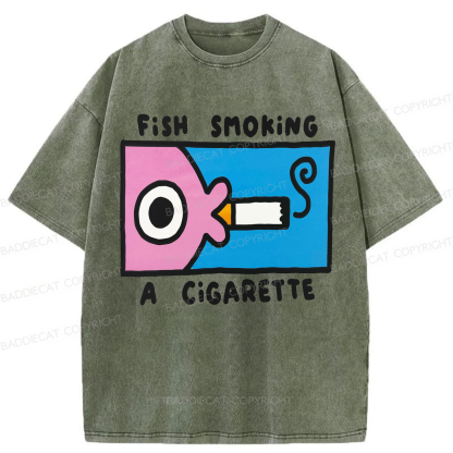 Baddiecat Fish Smoking Washed T-shirt