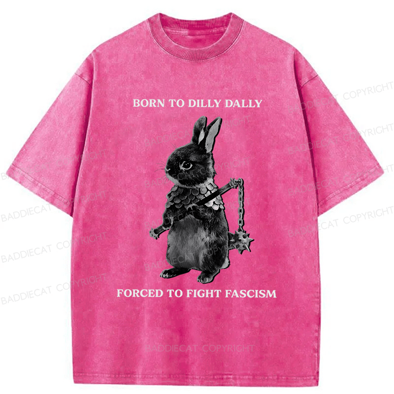 Baddiecat Born To Dilly Dally Forced To Fight Fascism Washed T-shirt
