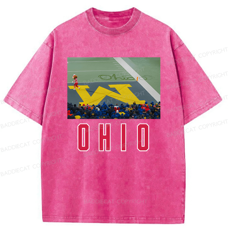 Baddiecat Ohio Vs Michigan Rivalry Script Ohio On Big M Funny Game Day Washed T-shirt