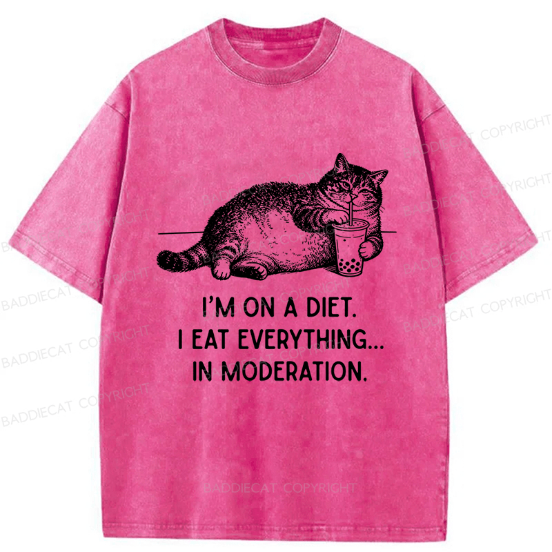 Baddiecat Cat Weight Loss Funny Washed T-shirt