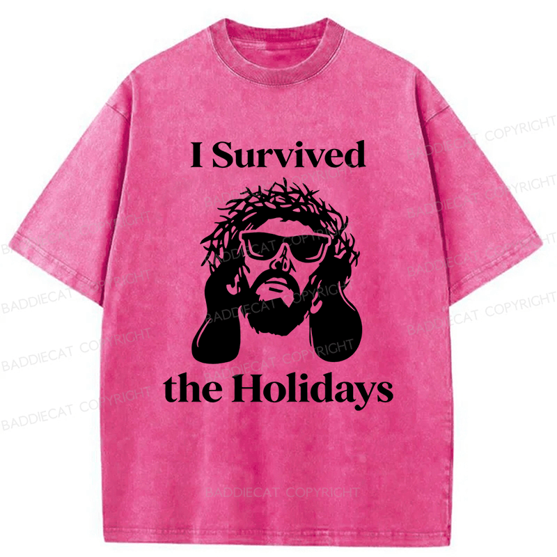 Baddiecat Jesus I Survived The Holidays Washed T-shirt