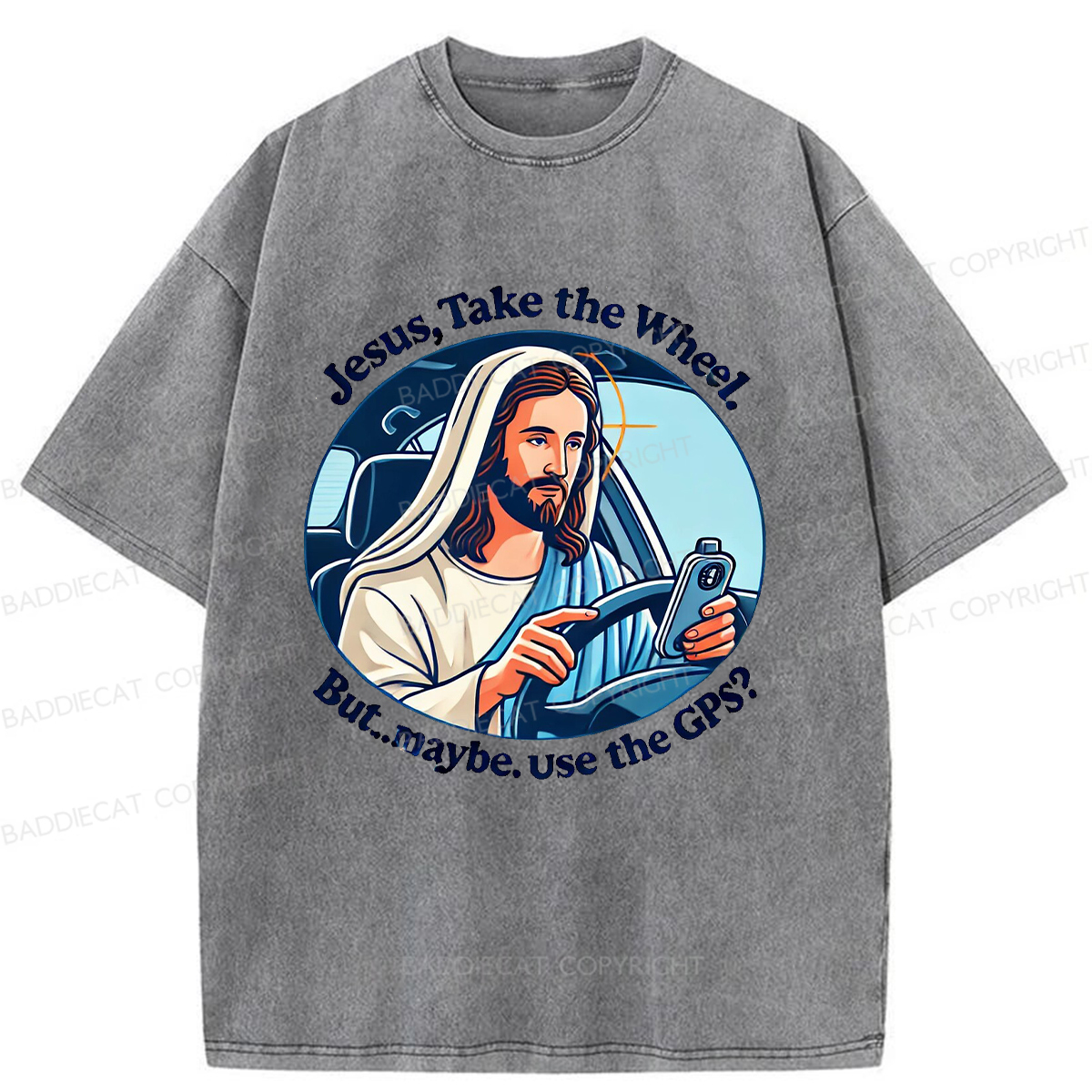 Baddiecat Funny Jesus Retro Washed T-shirt