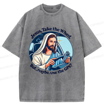 Baddiecat Funny Jesus Retro Washed T-shirt