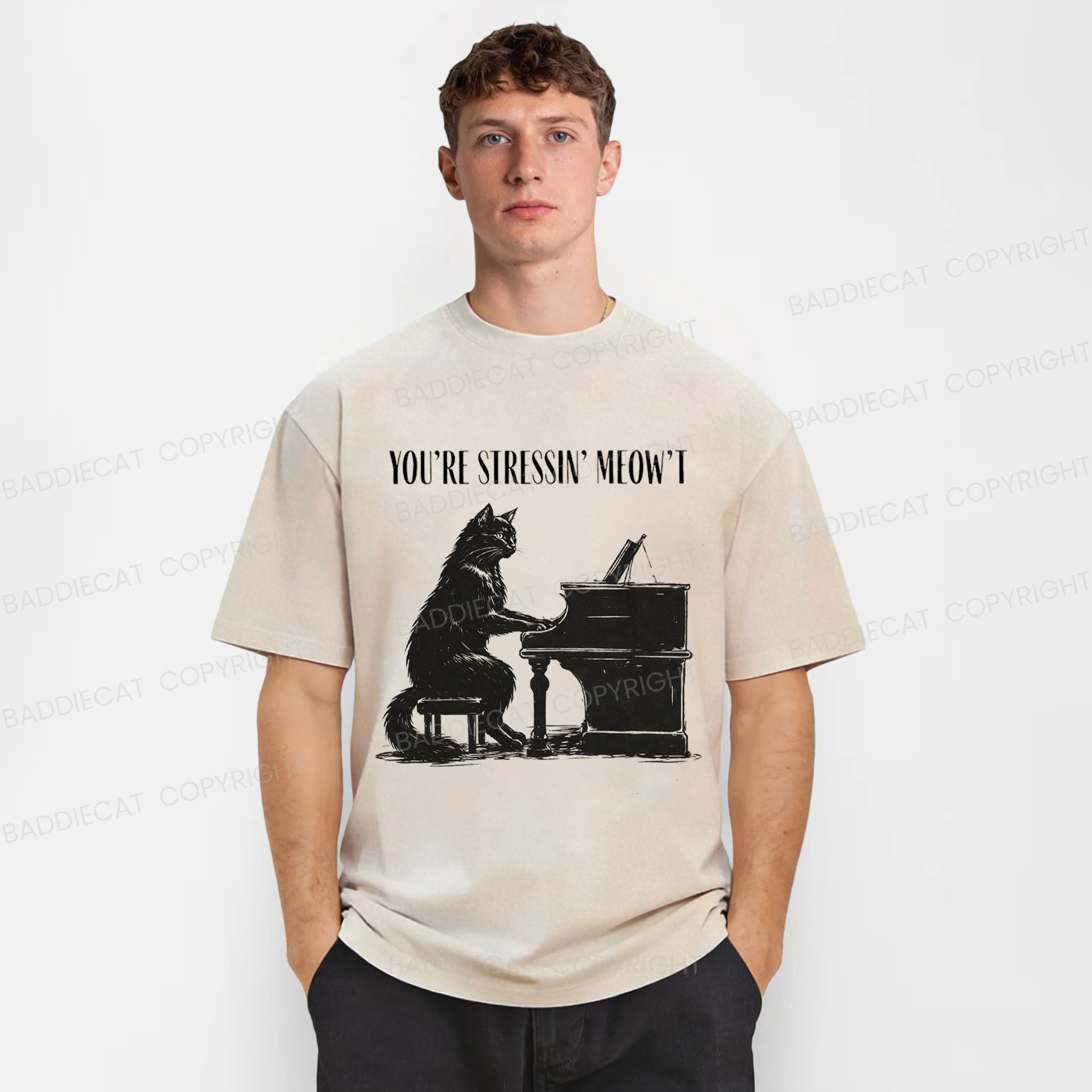 Baddiecat Highly Stressed Cat Washed T-shirt