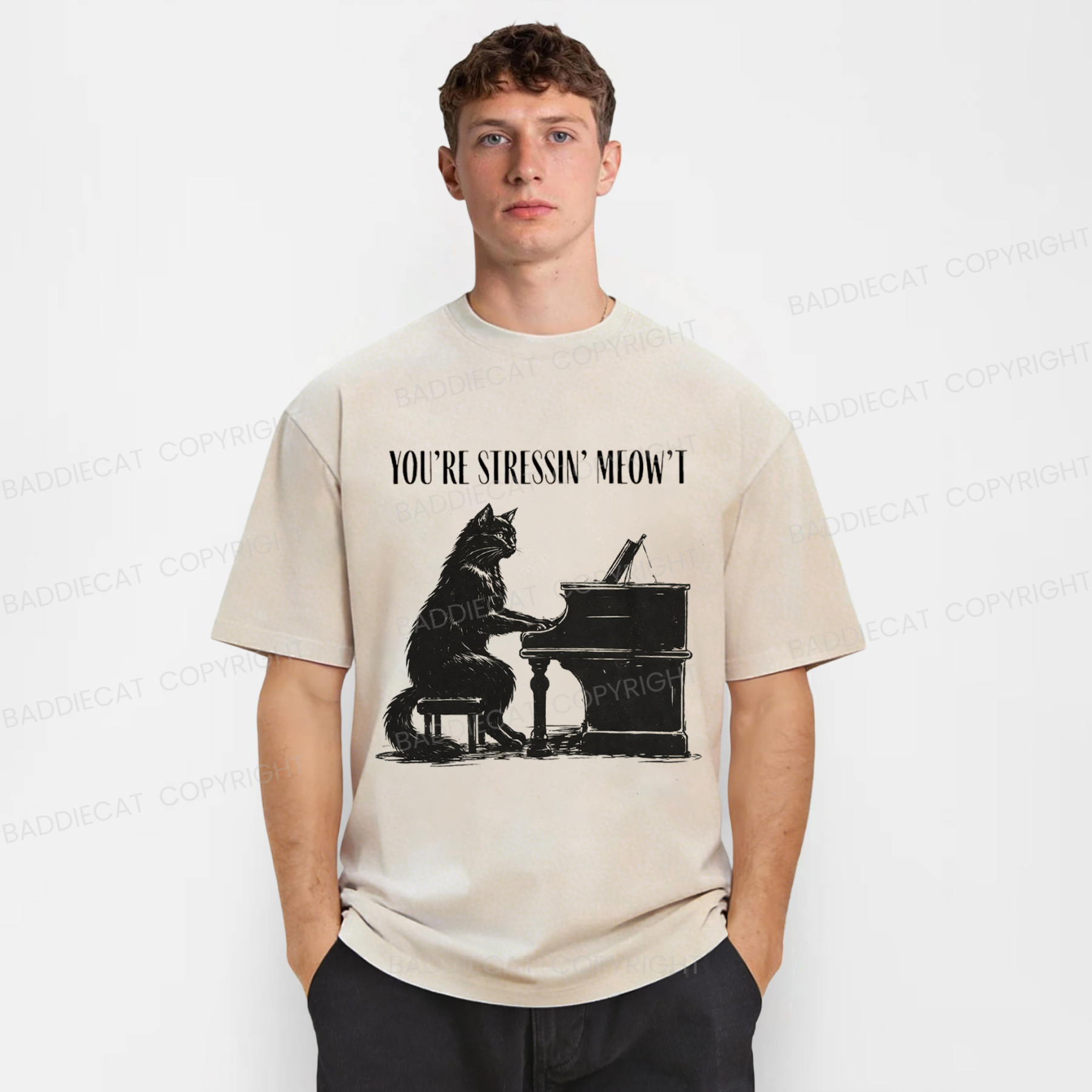 Baddiecat Highly Stressed Cat Washed T-shirt