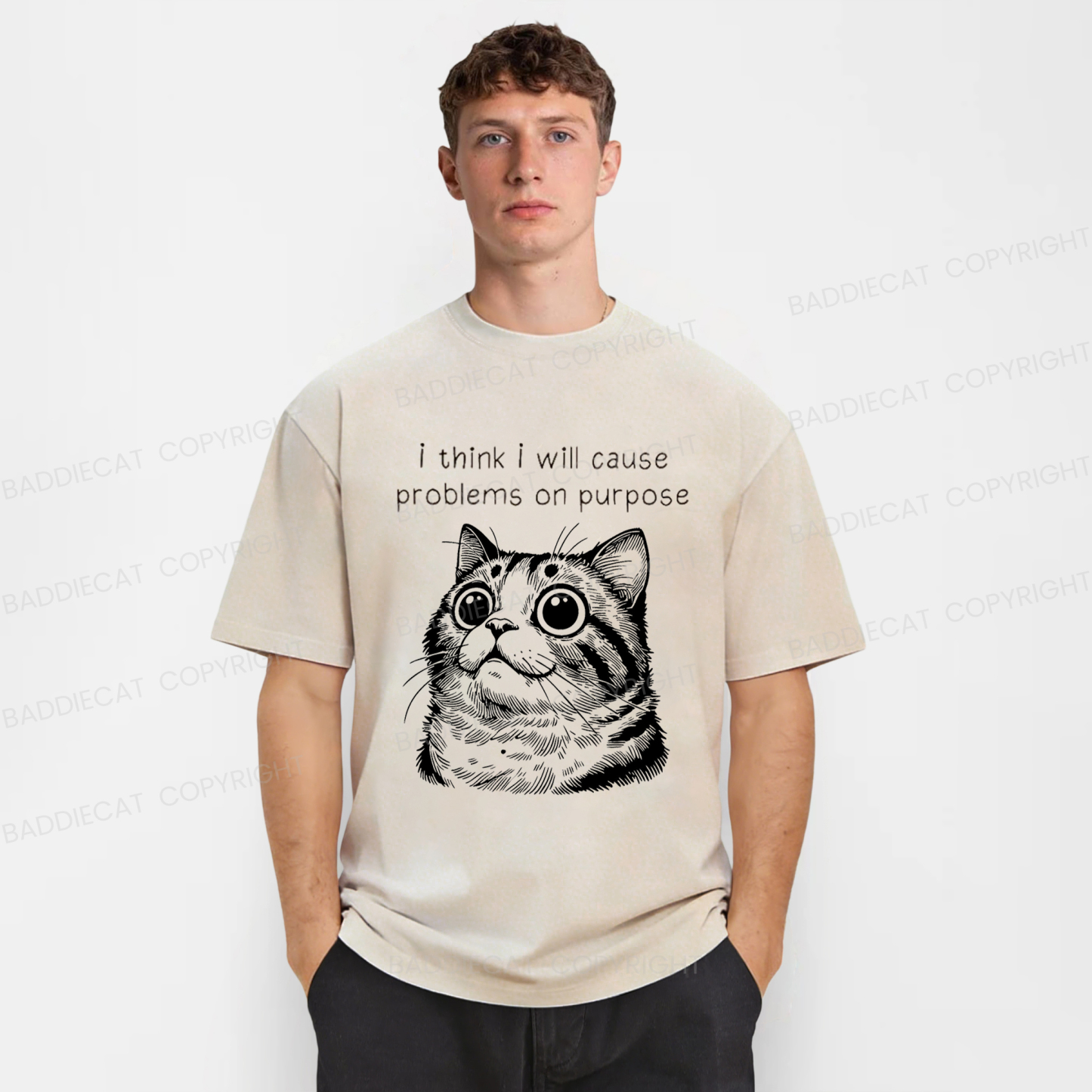 Baddiecat Innocent Cat Washed T-shirt