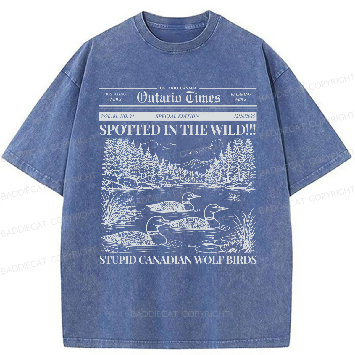 Baddiecat Stupid Canadian Wolf Bird Washed T-shirt