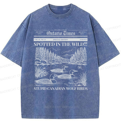 Baddiecat Stupid Canadian Wolf Bird Washed T-shirt