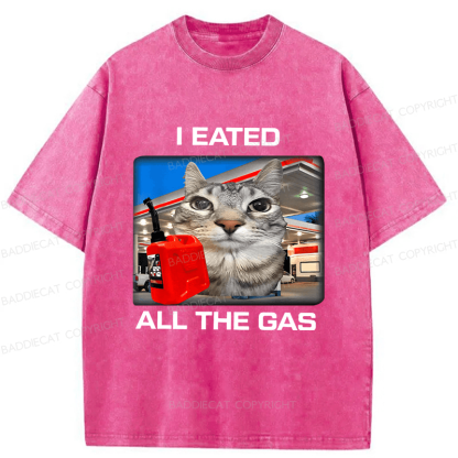 Baddiecat I Eated All The Gas Funny Silly Staring Cat Meme Washed T-shirt