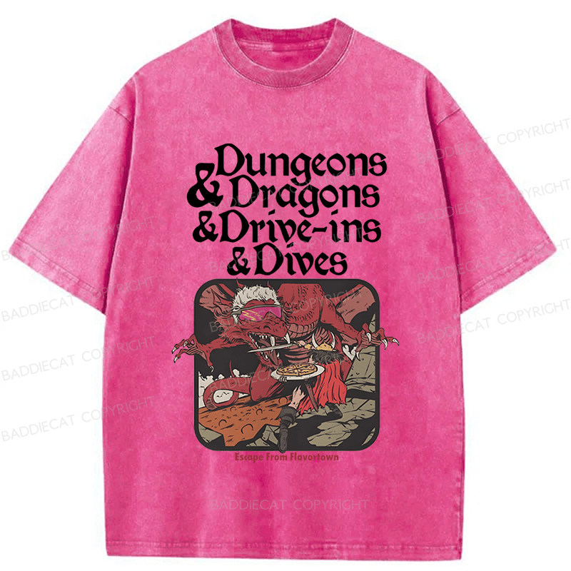 Baddiecat Dungeon Dragon Dive Ins And Dives Washed T-shirt