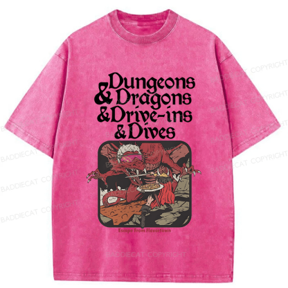 Baddiecat Dungeon Dragon Dive Ins And Dives Washed T-shirt