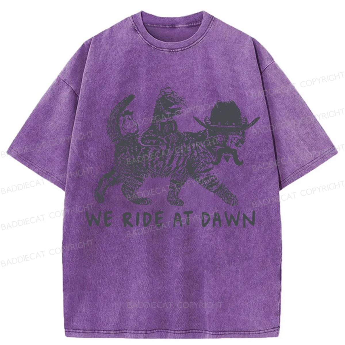 Baddiecat Funny We Ride At Dawn Washed T-shirt