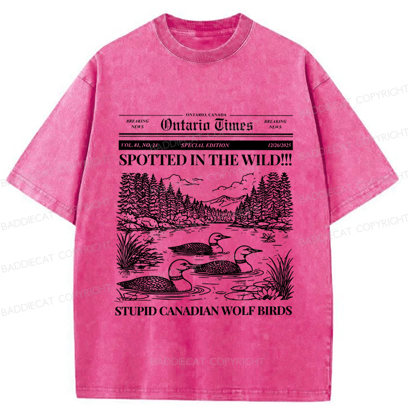 Baddiecat Canadian Wolf Bird Washed T-shirt