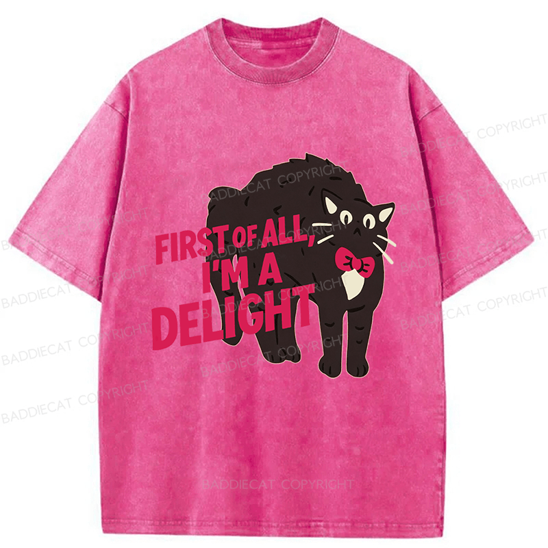 Baddiecat First Of All I Am A Delight Cat Washed T-shirt