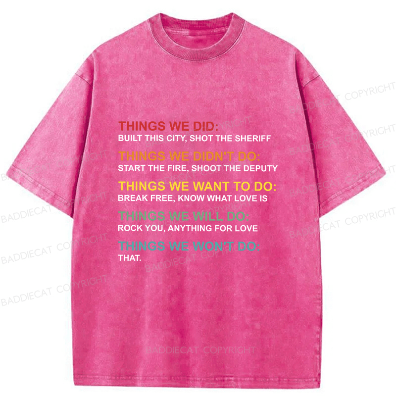 Baddiecat Things We Did Didn't Do Funny Music Lyrics Parody Washed T-shirt