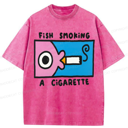 Baddiecat Fish Smoking Washed T-shirt