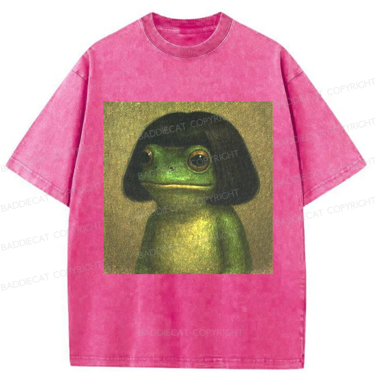Baddiecat Frog With Bob Haircut Meme Washed T-shirt