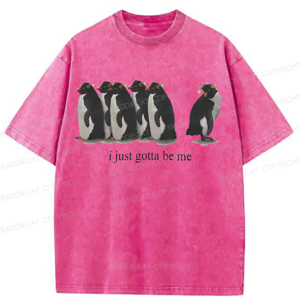 Baddiecat I Just Gotta Be Me Penguins Washed T-shirt