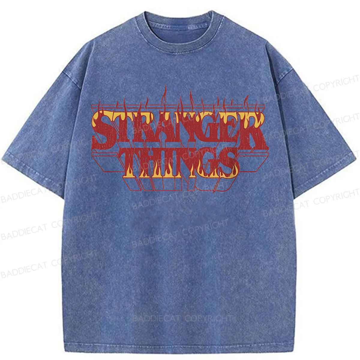 Baddiecat Stranger Things Fire Washed T-shirt