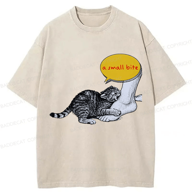 Baddiecat Funny Cat A Small Bite Washed T-shirt