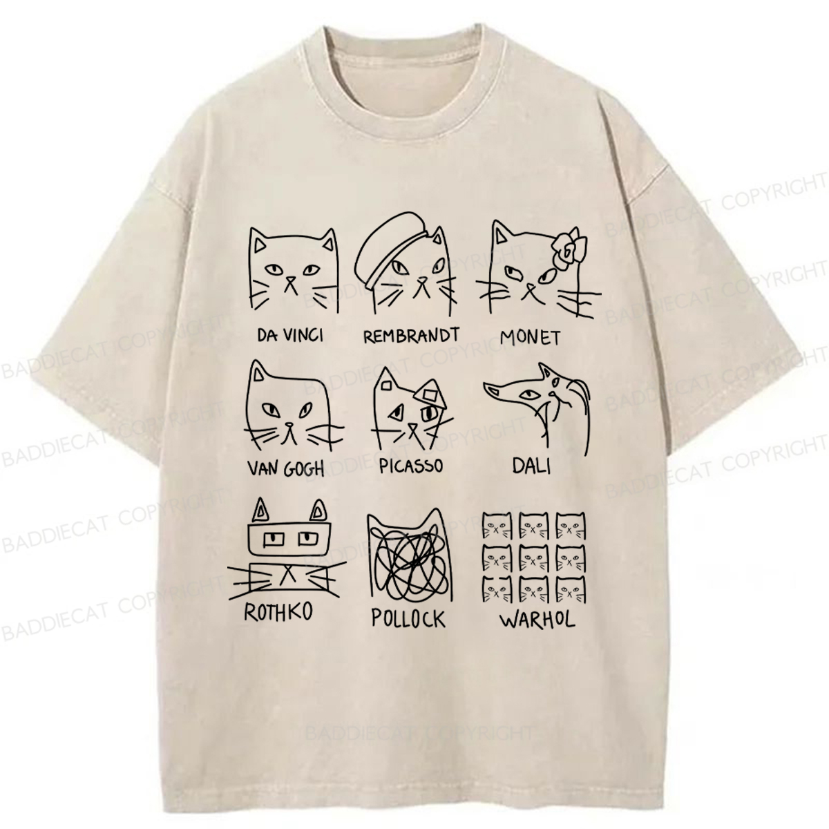 Baddiecat Artistic Cats Inspired by Famous Washed T-shirt