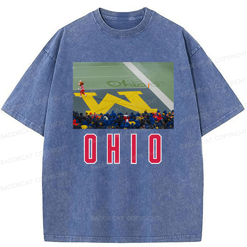 Baddiecat Ohio Vs Michigan Rivalry Script Ohio On Big M Funny Game Day Washed T-shirt