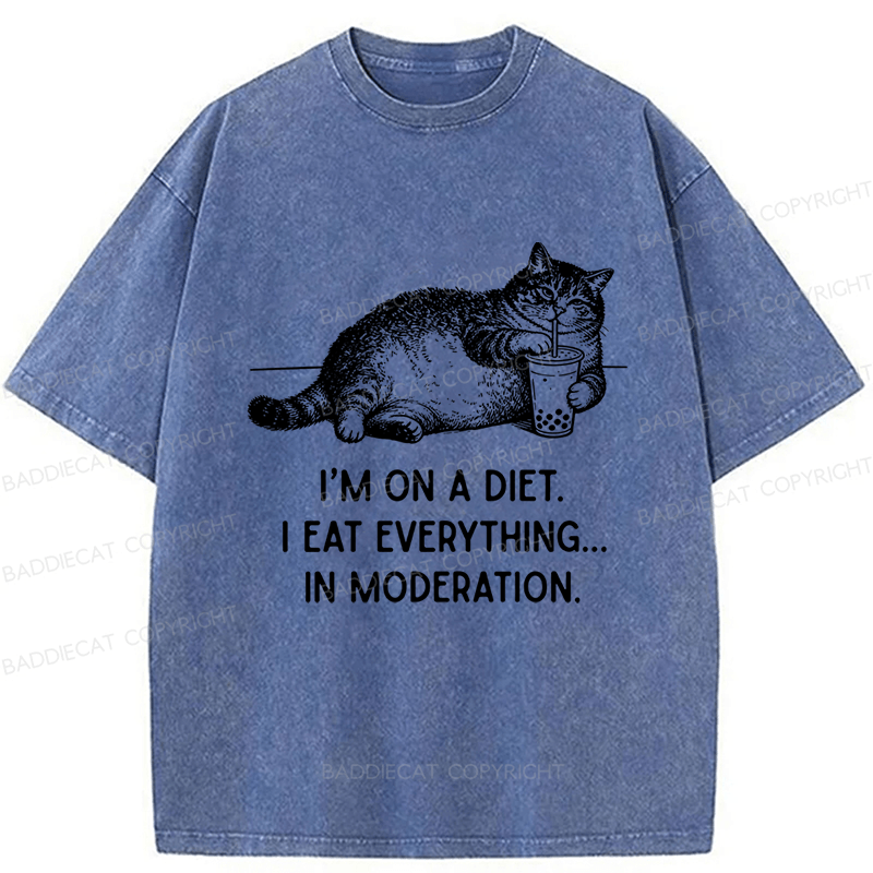 Baddiecat Cat Weight Loss Funny Washed T-shirt