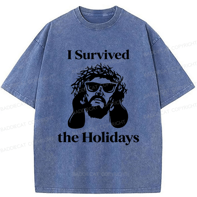 Baddiecat Jesus I Survived The Holidays Washed T-shirt
