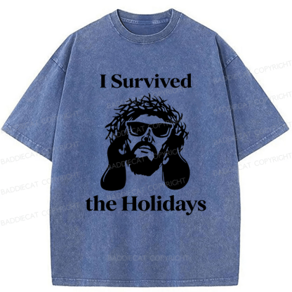 Baddiecat Jesus I Survived The Holidays Washed T-shirt