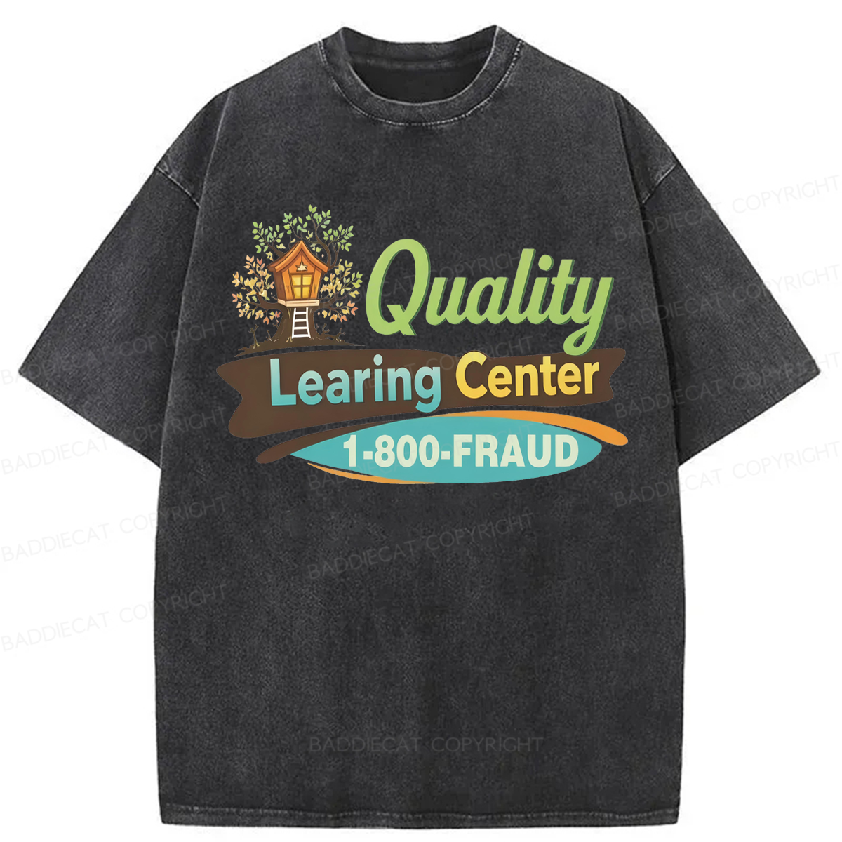 Baddiecat Funny Quality Learing Center Washed T-shirt