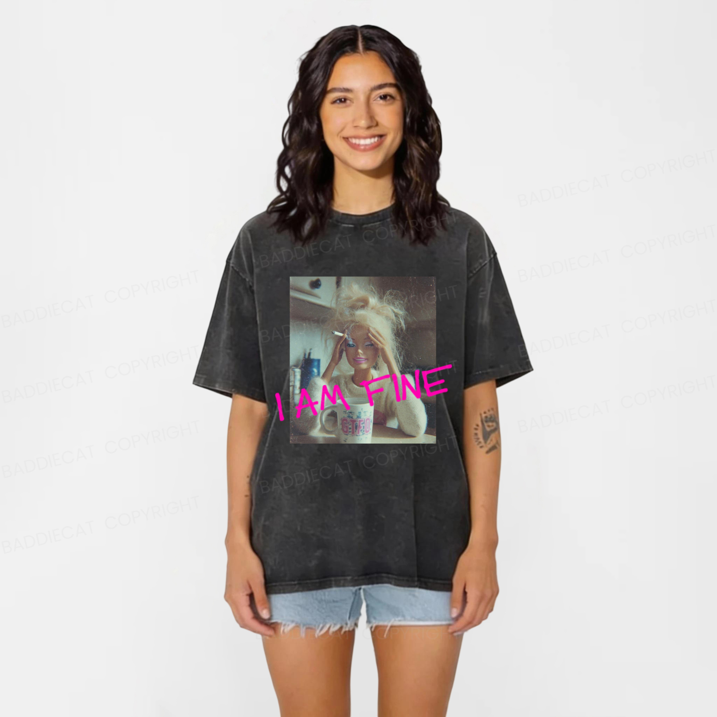 Baddiecat Fine Barbie Washed T-shirt