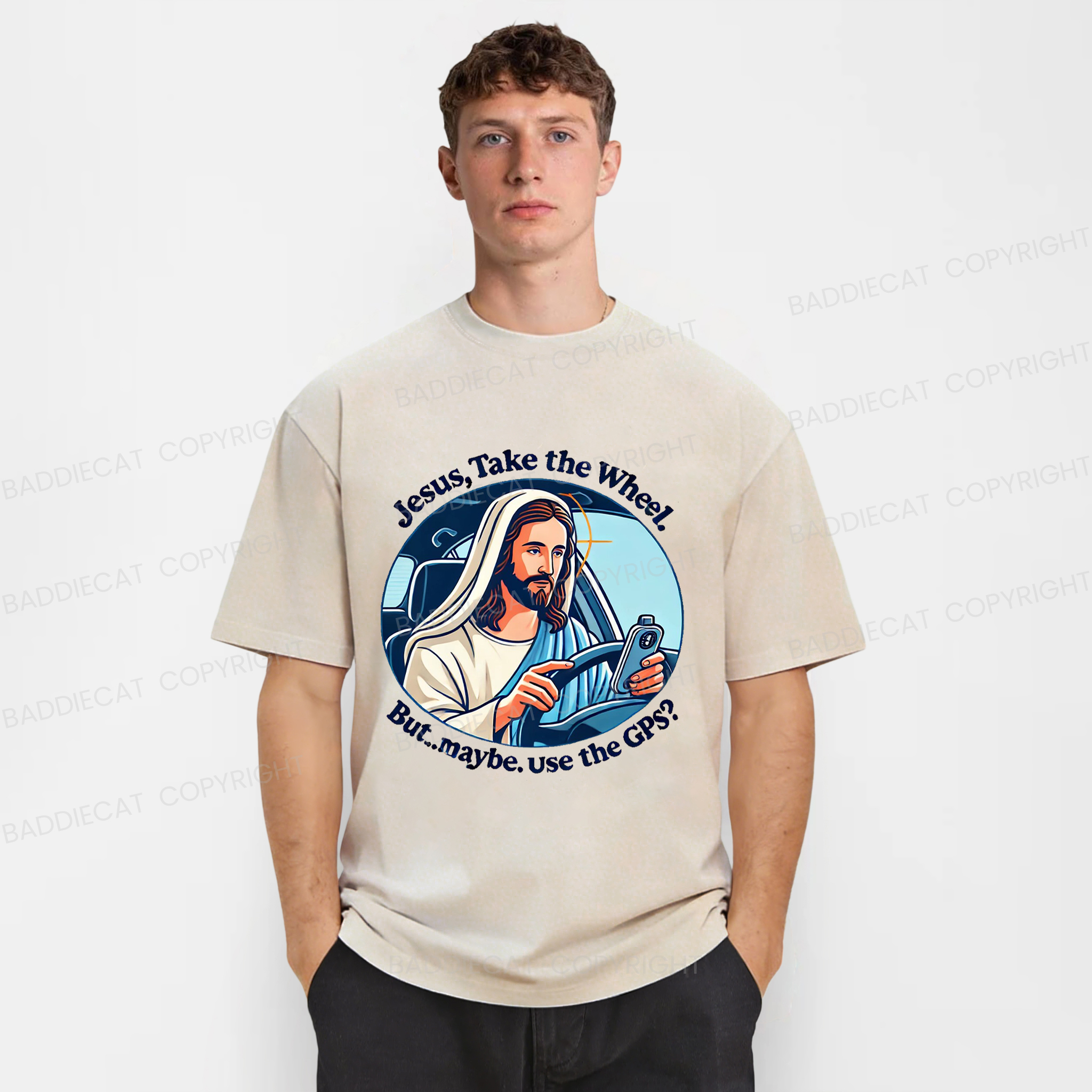 Baddiecat Funny Jesus Retro Washed T-shirt