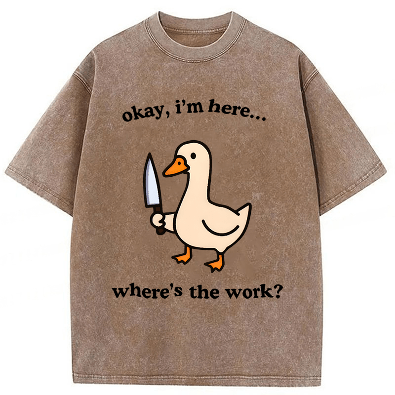 Baddiecat Where's The Work Funny Duck Washed T-shirt