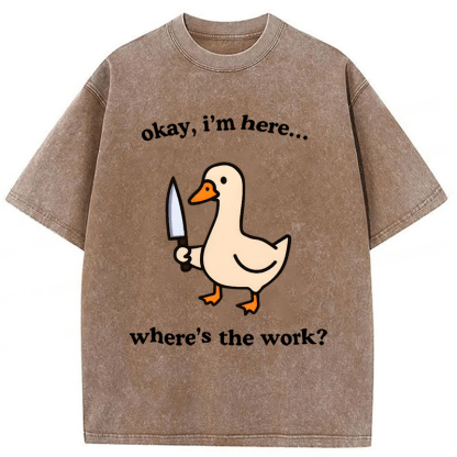 Baddiecat Where's The Work Funny Duck Washed T-shirt