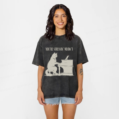 Baddiecat Highly Stressed Cat Washed T-shirt