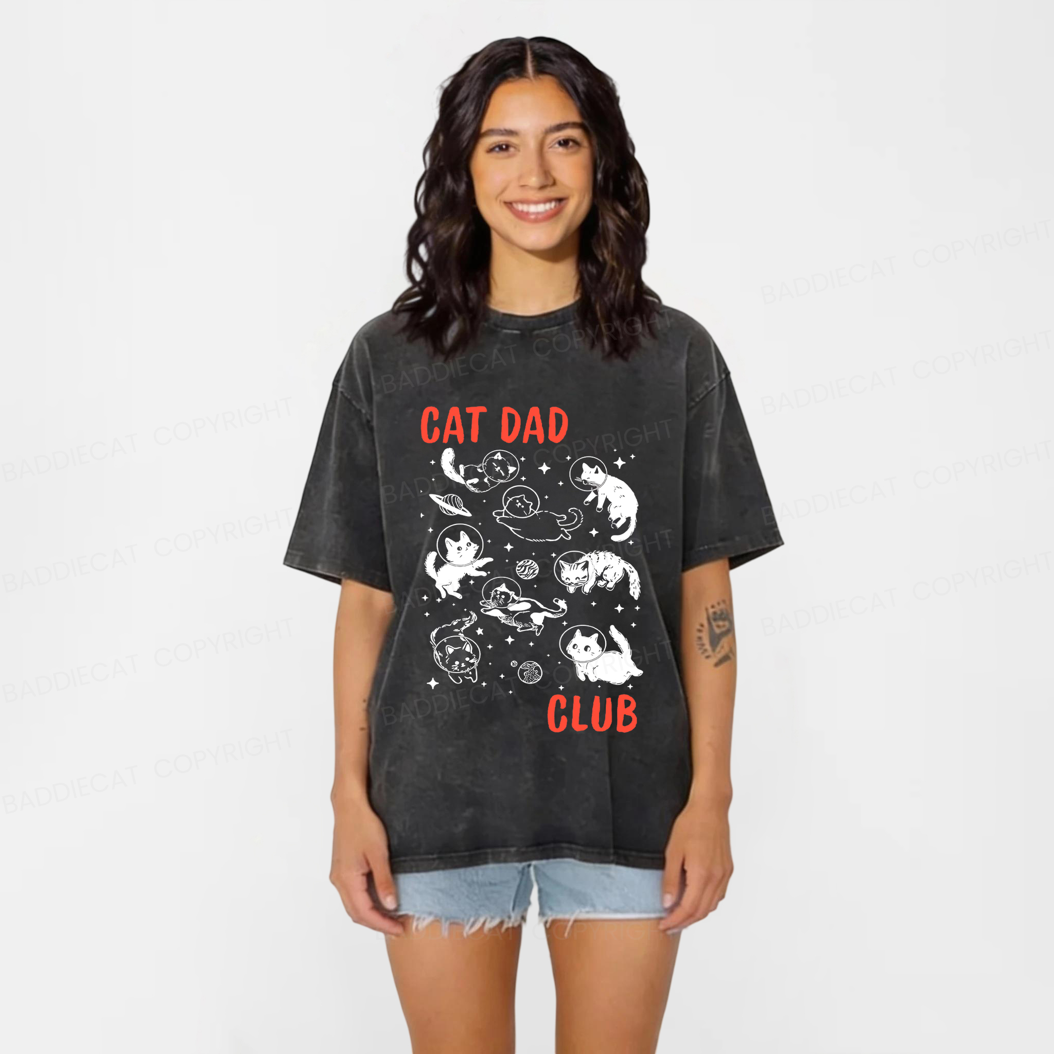 Baddiecat Cat Dad Club Washed T-shirt