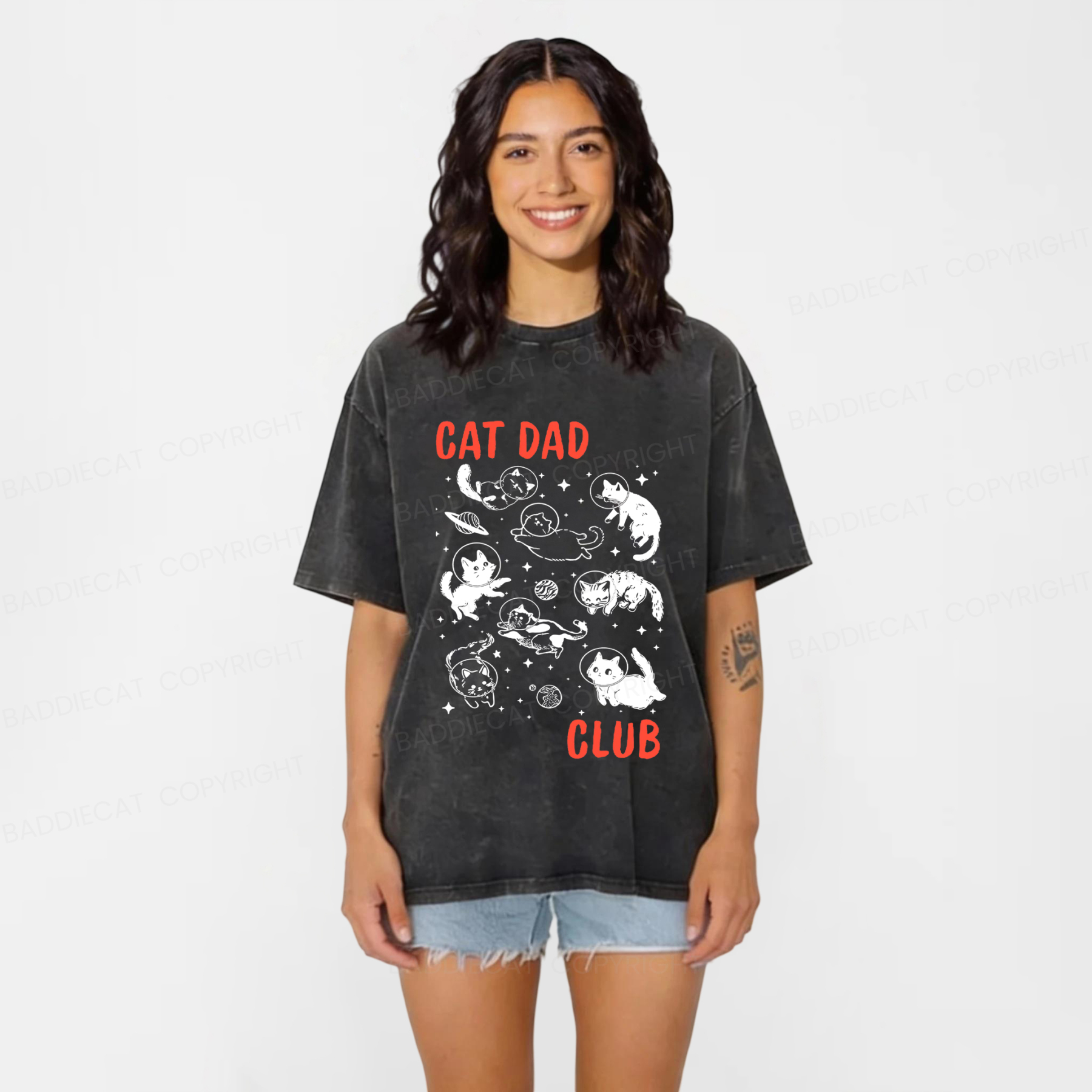 Baddiecat Cat Dad Club Washed T-shirt