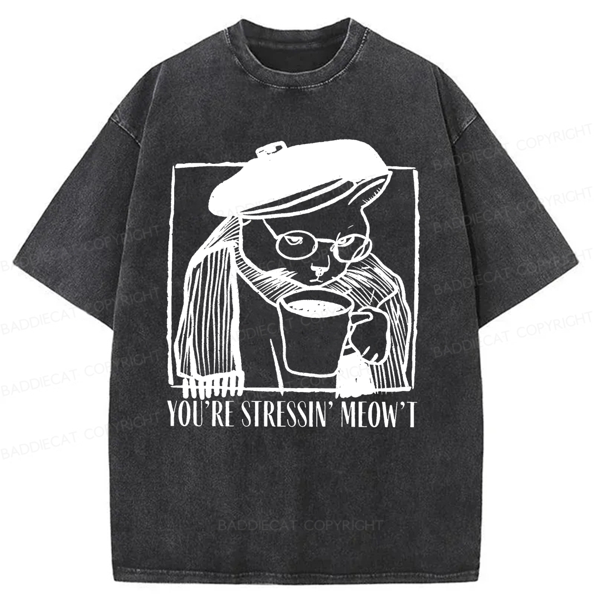 Baddiecat Coffee Cats Washed T-shirt