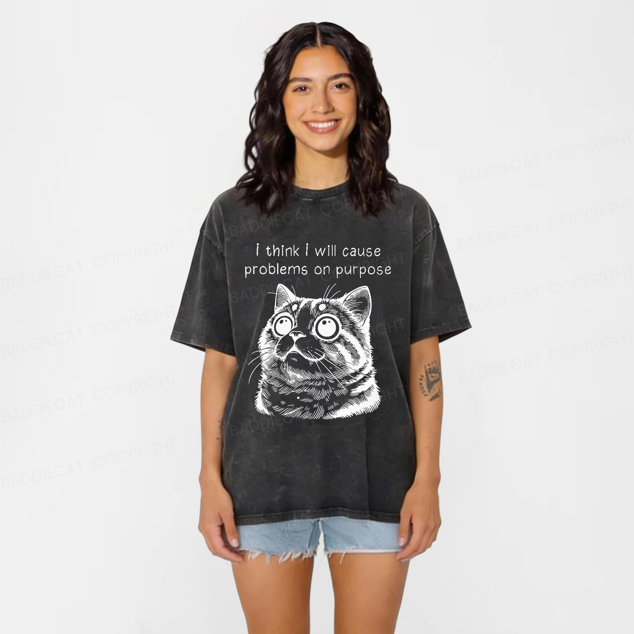 Baddiecat Innocent Cat Washed T-shirt