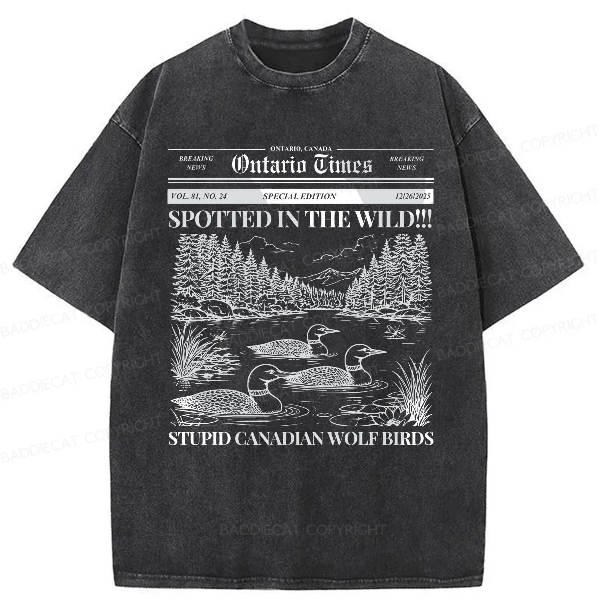 Baddiecat Stupid Canadian Wolf Bird Washed T-shirt