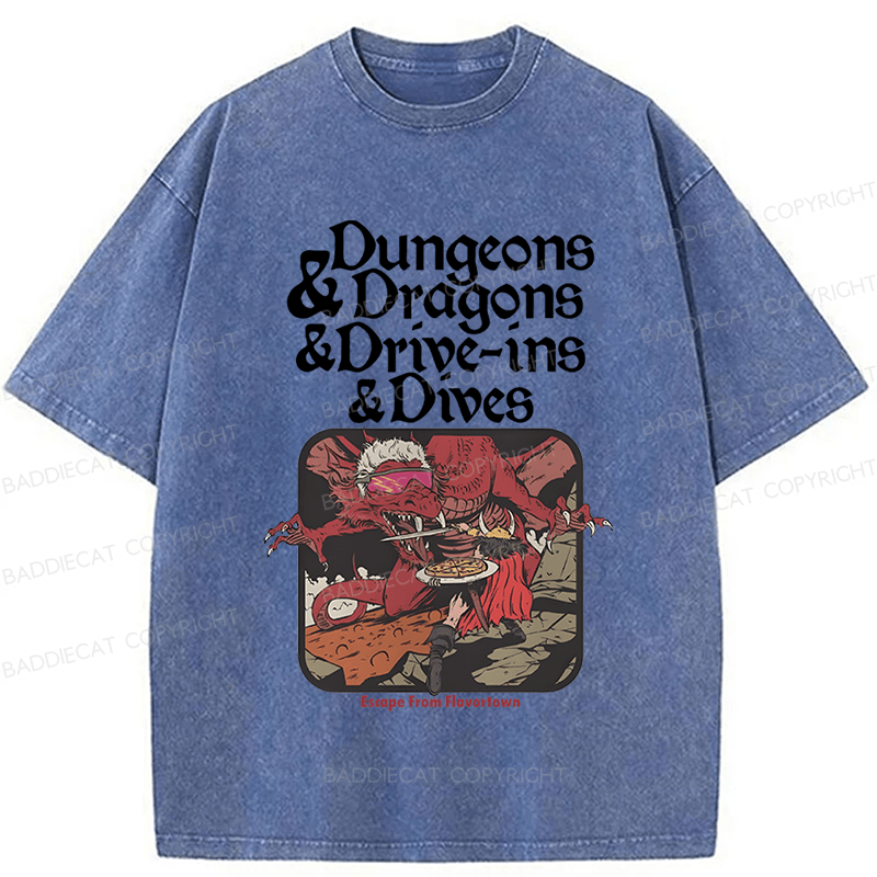 Baddiecat Dungeon Dragon Dive Ins And Dives Washed T-shirt