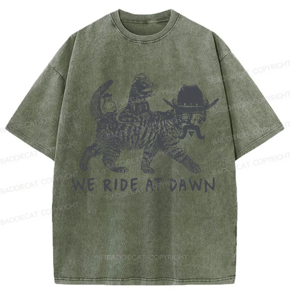Baddiecat Funny We Ride At Dawn Washed T-shirt