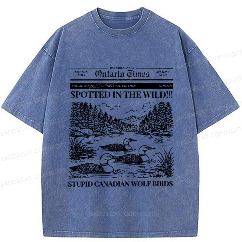Baddiecat Canadian Wolf Bird Washed T-shirt
