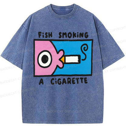 Baddiecat Fish Smoking Washed T-shirt