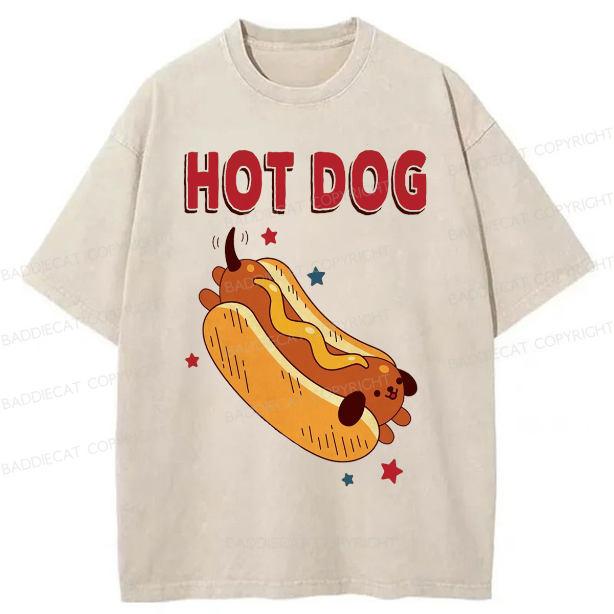 Baddiecat Funny Hot Dog Washed T-shirt
