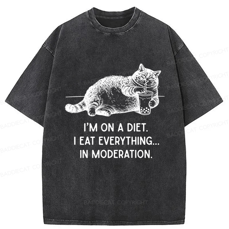 Baddiecat Cat Weight Loss Funny Washed T-shirt